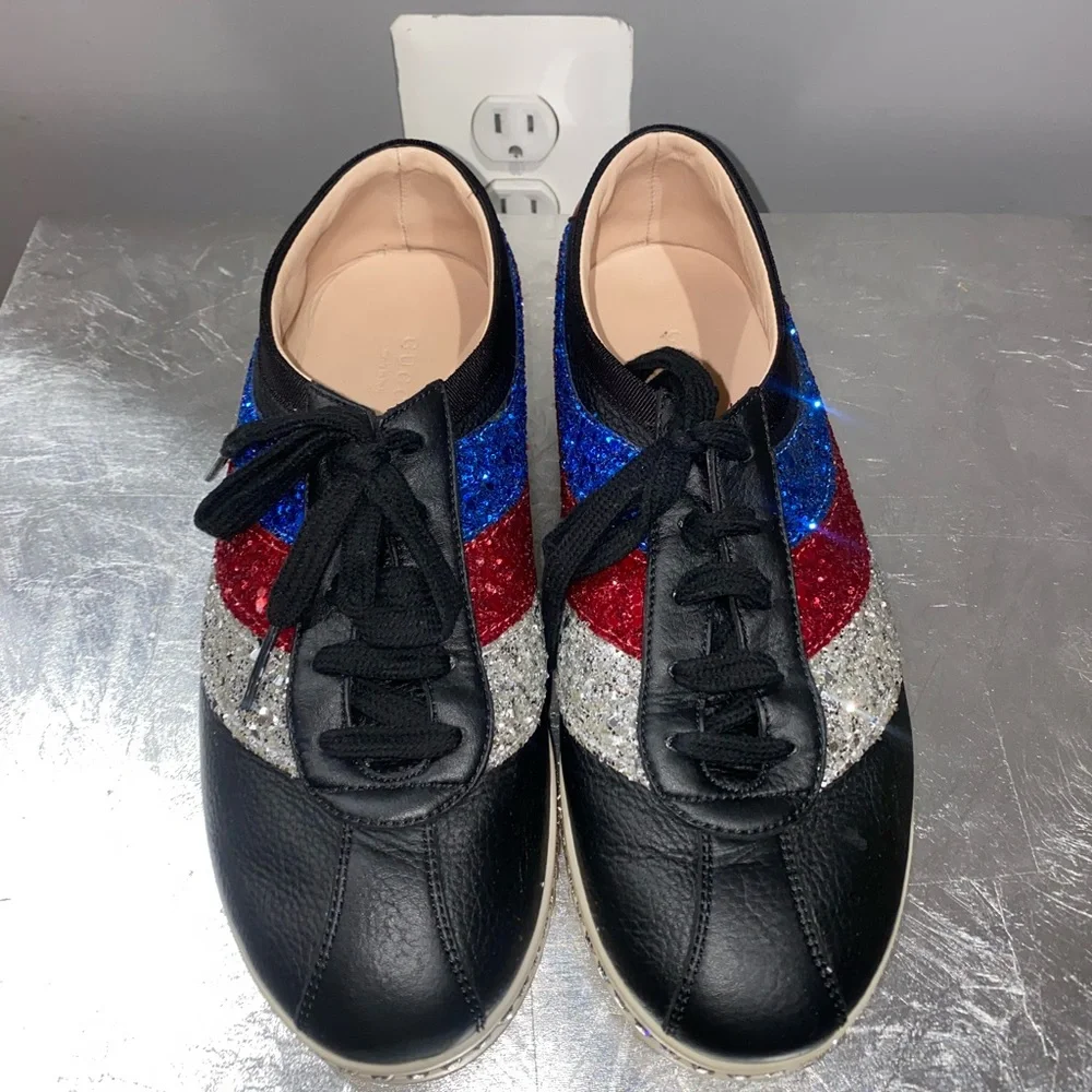 Leather Colorblock Pattern Sneakers - Picture 1 of 6